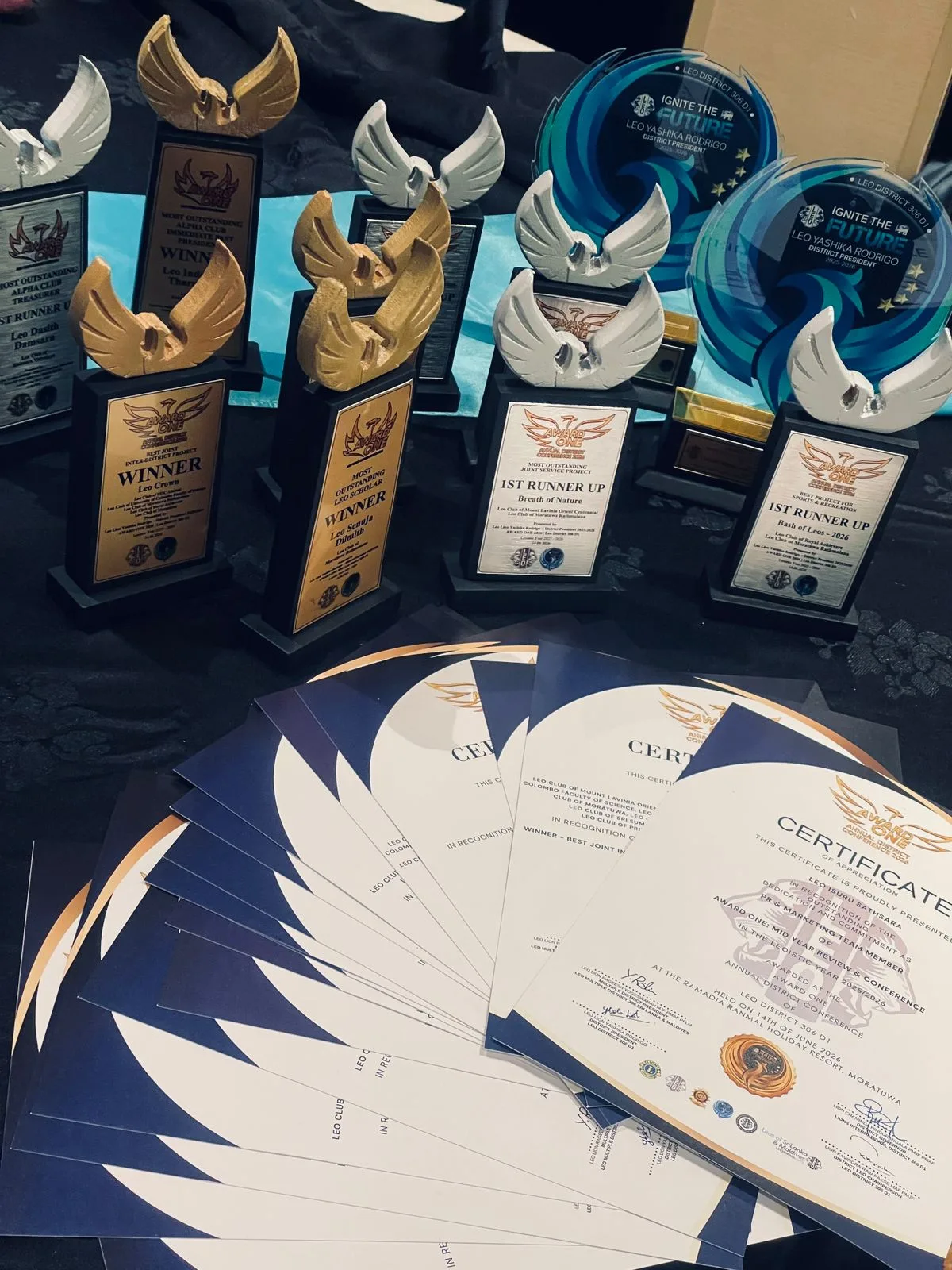 Awards and certificates received by the Leo Club of Moratuwa-Ratmalana
